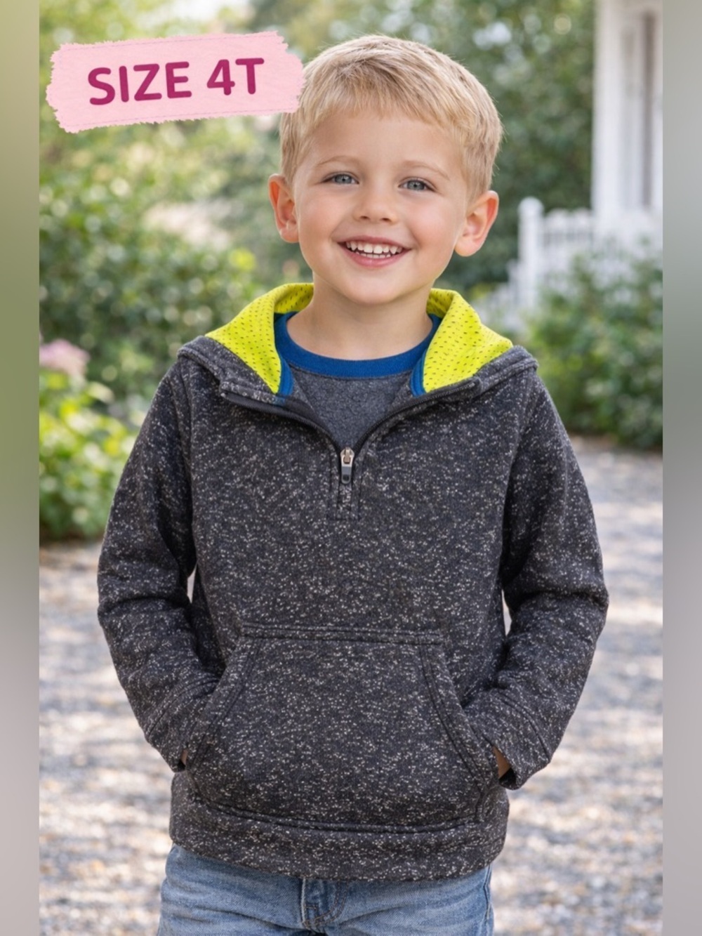 OshKosh B'gosh Charcoal Hoodie with Neon Yellow Lining